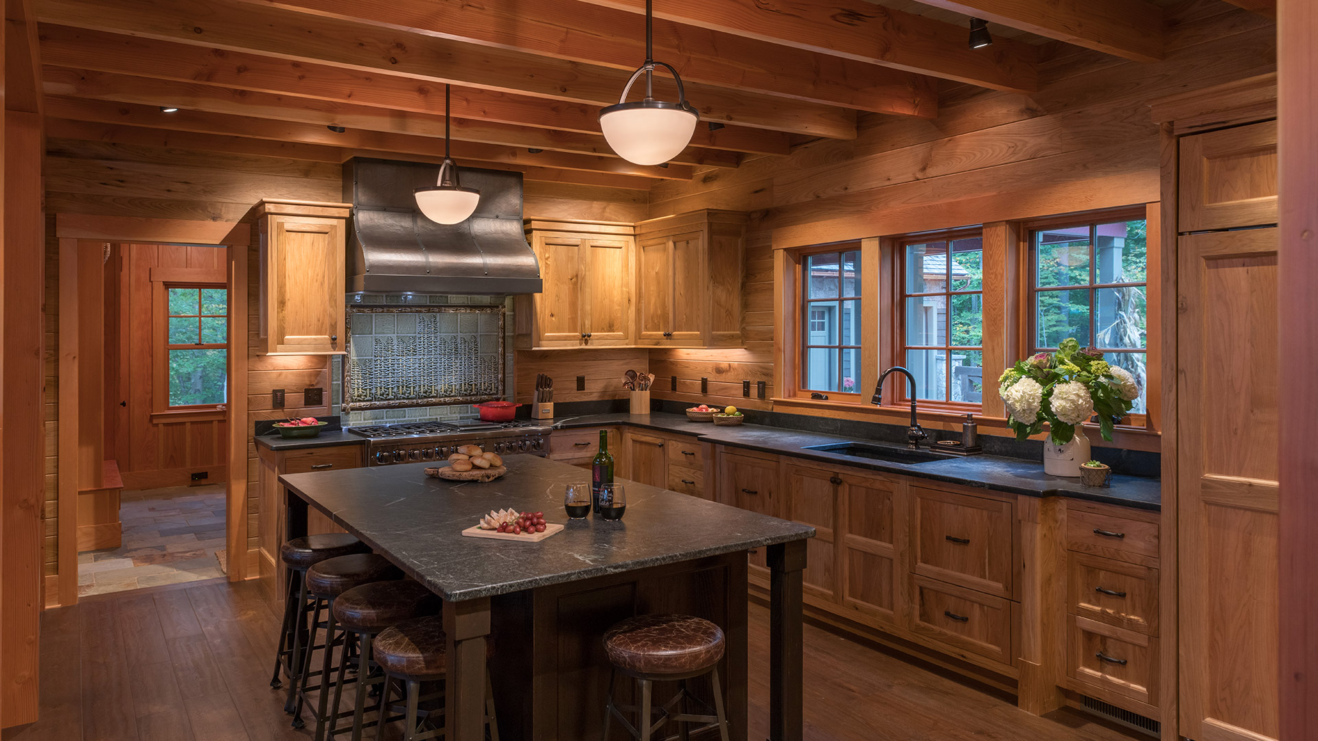 Alton, New Hampshire kitchen with island and butternut cabinets