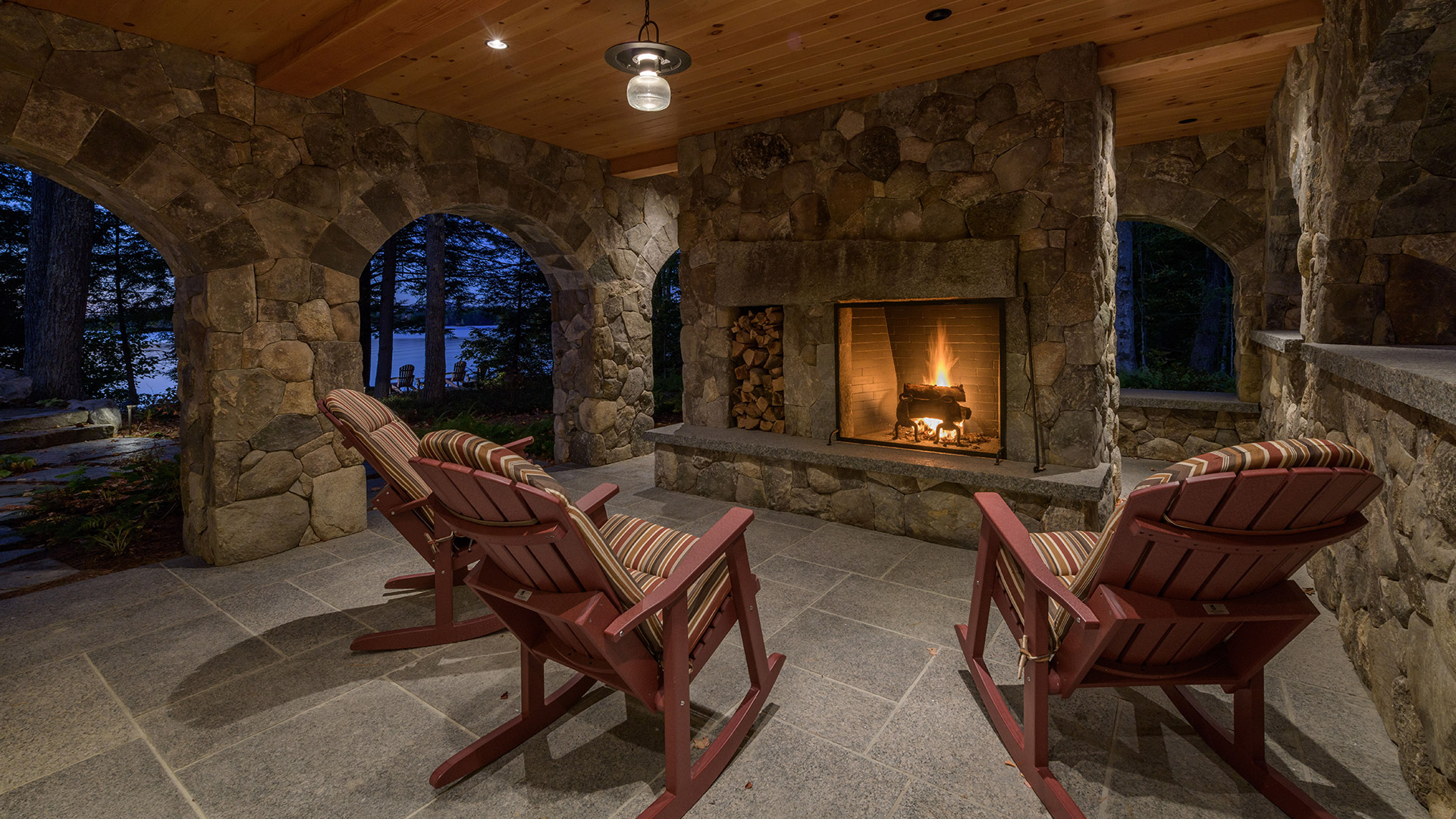 Alton, New Hampshire stone grotto with stone fireplace