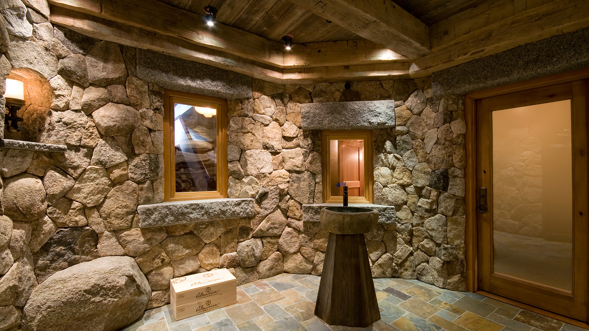 Lake Wentworth, New Hampshire stone wine cellar