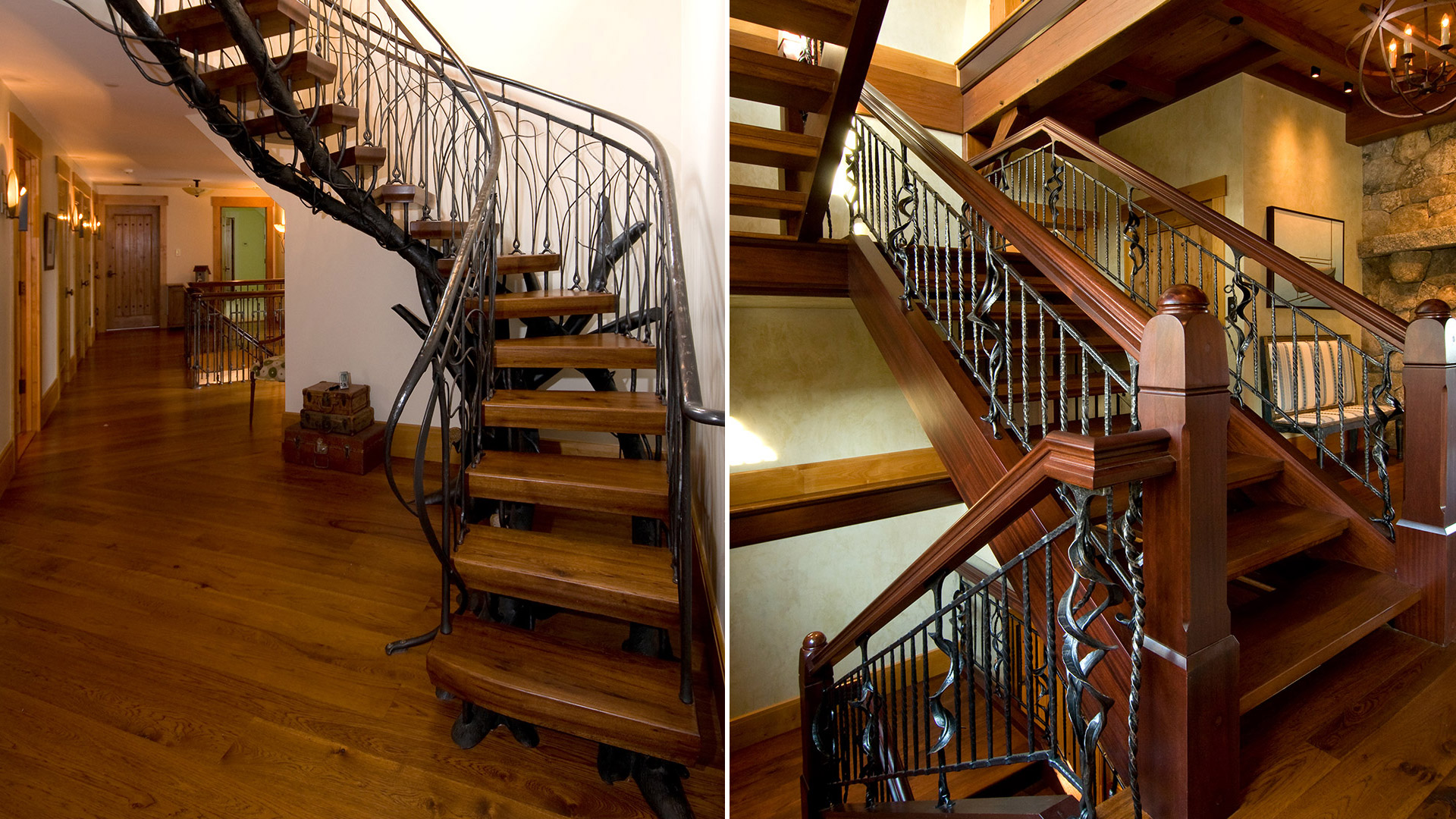 Lake Wentworth, New Hampshire custom stair with hand crafted metal balusters
