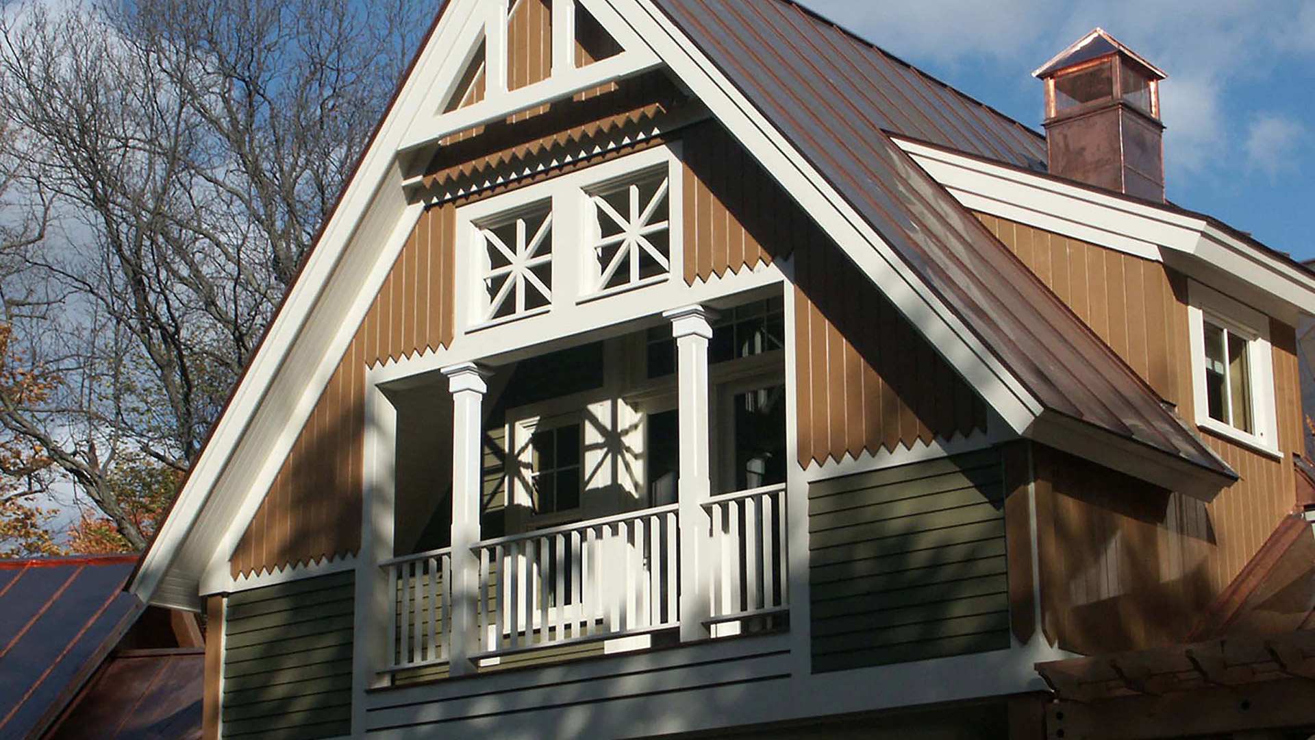 Lake Champlain Vermont gable end with recessed balcony