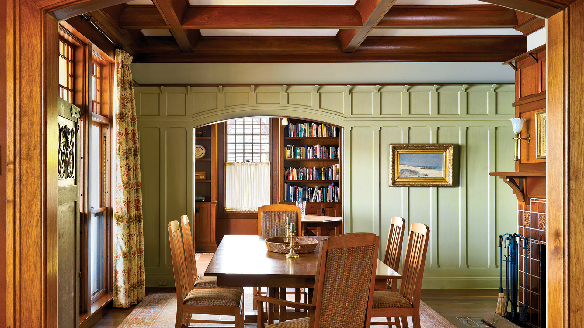Newport Rhode Island view of dining room table and paneled wall