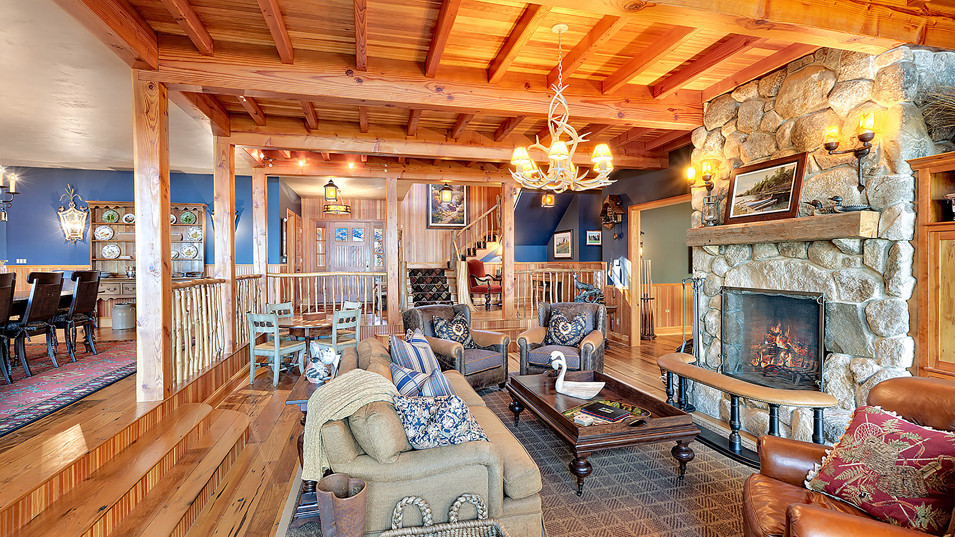 Pinyon Retreat Adirondack style living room and fireplace