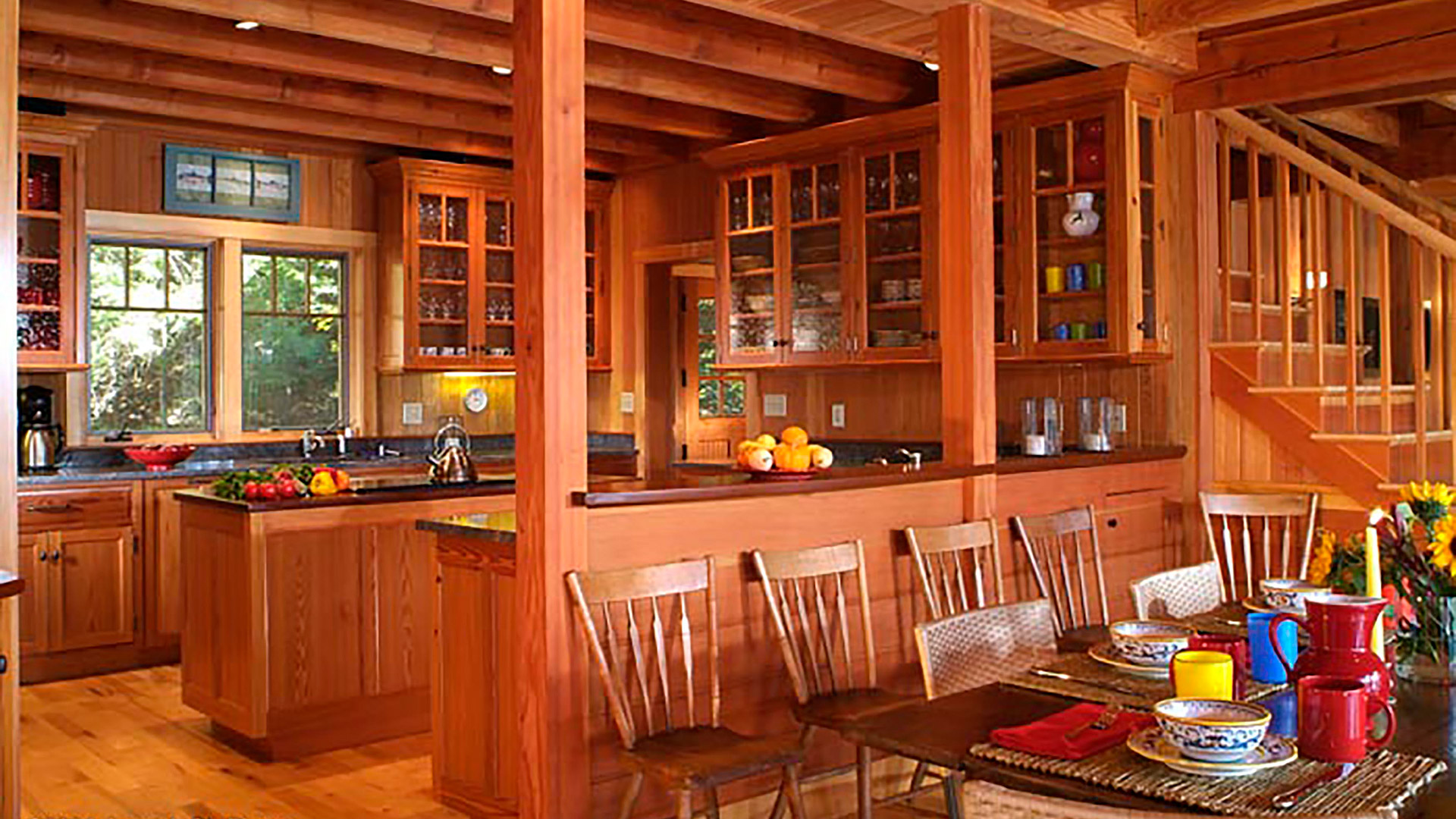 Silver Lake, New Hampshire rustic kitchen with heart pine cabinets