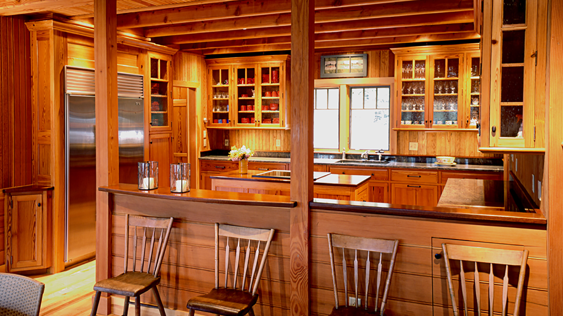 Silver Lake, New Hampshire rustic kitchen with heart pine cabinets