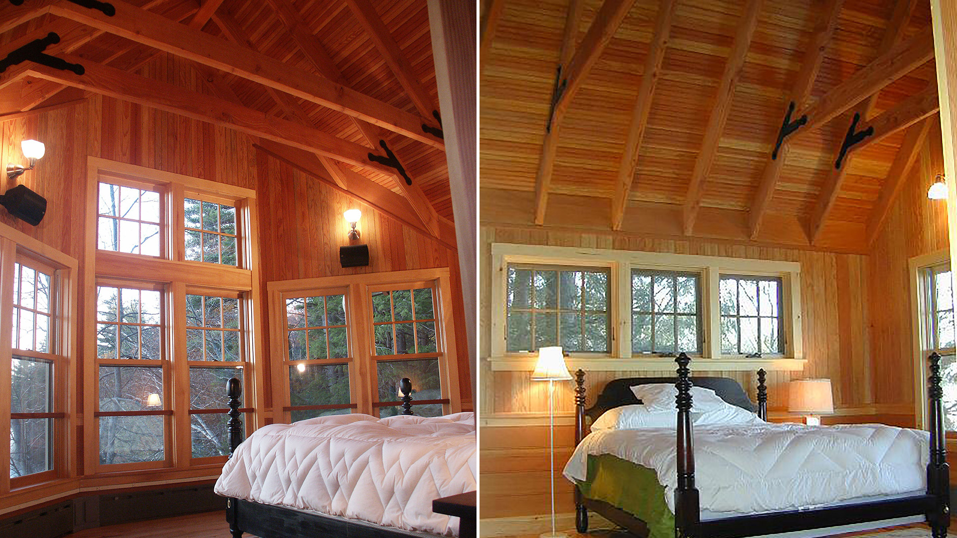 Silver Lake, New Hampshire bedrooms with vaulted ceiling with exposed wood rafters and collar ties