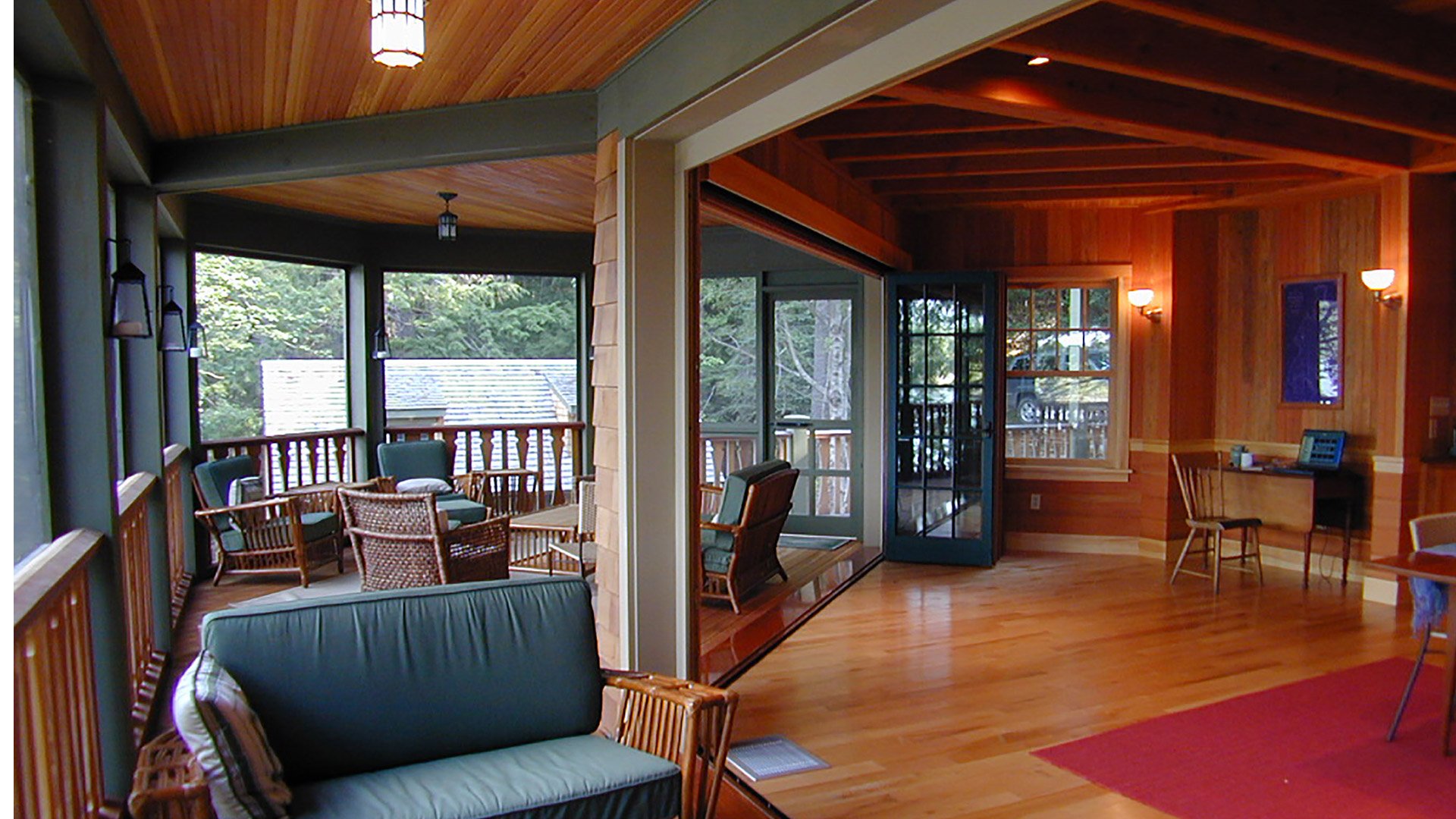 Silver Lake, New Hampshire screen porch with large bifold multi panel doors