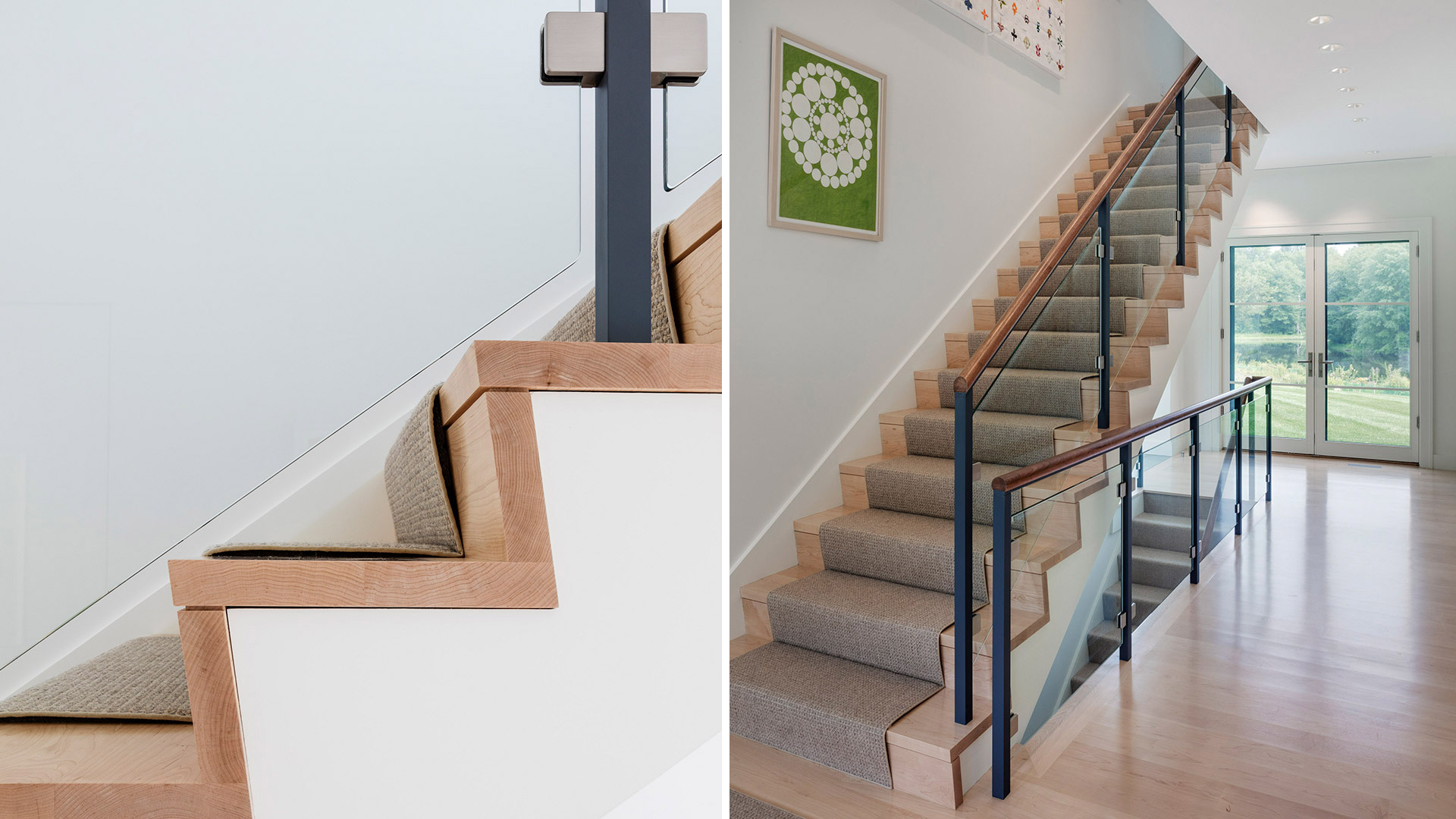 Concord Massachusetts modern stair with glass baluster